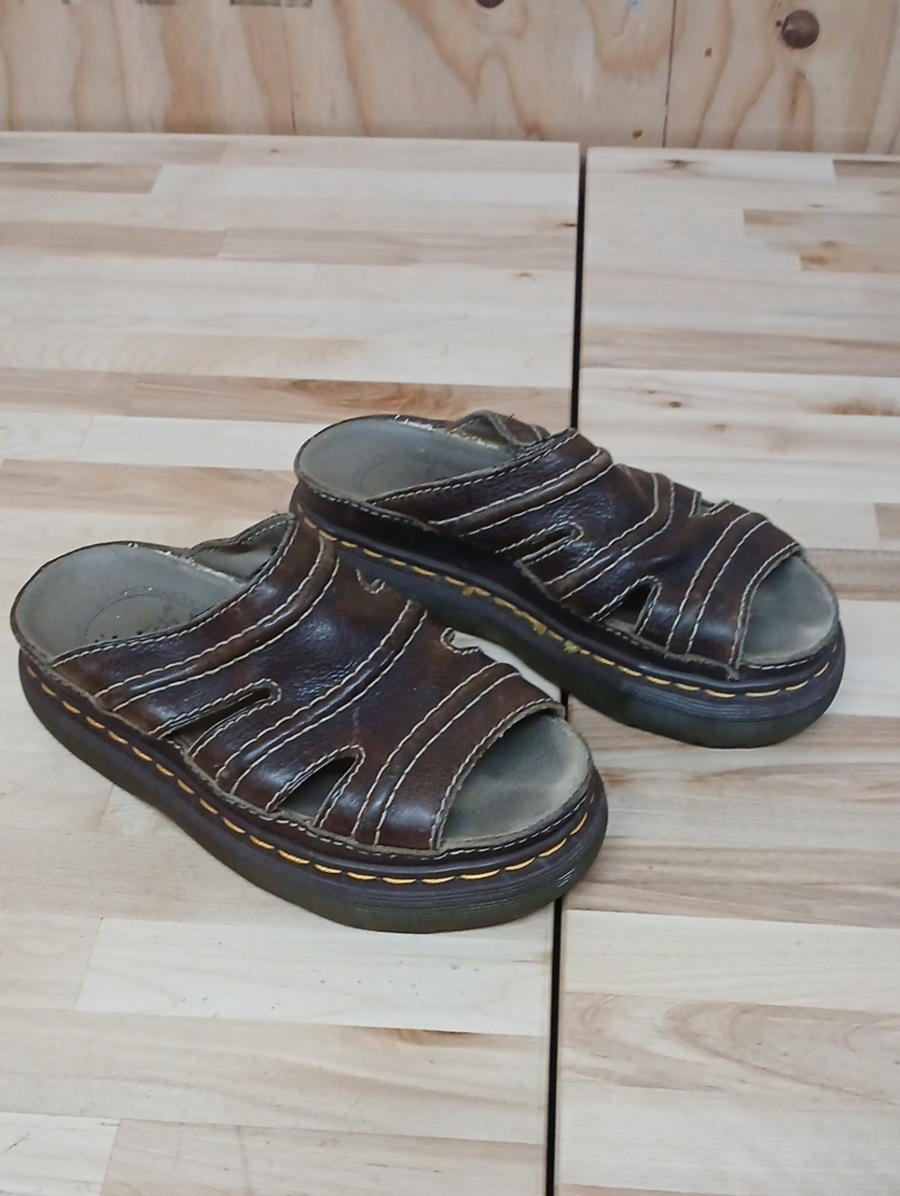 Dr. Martens Vintage Brown Leather Open-Toe Slide Sandals
